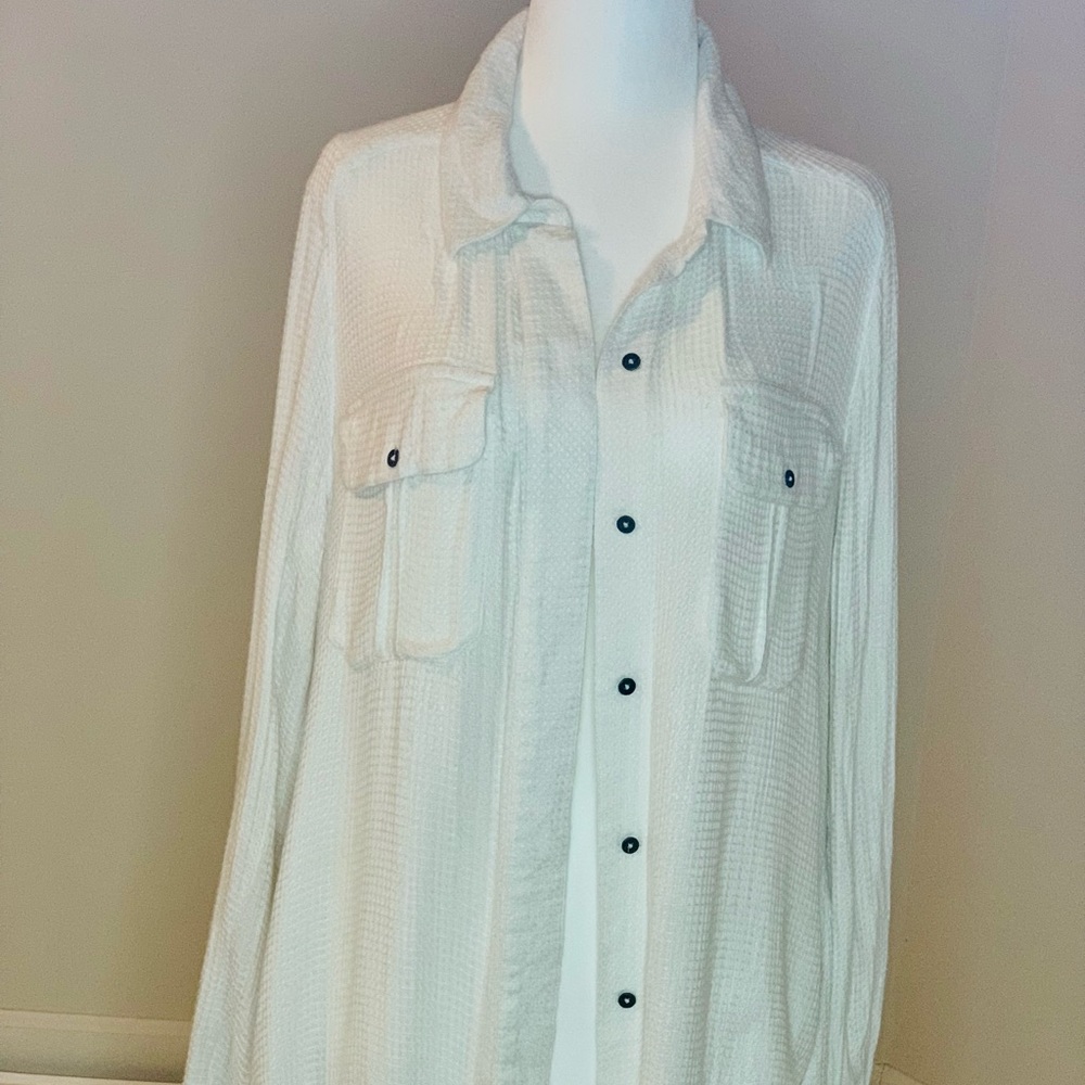 Free People White Button Down Waffle Tunic